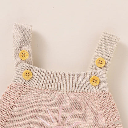 Ins Hot Fall New Baby Sunflower Embroidered Straps Knitted Jumpsuit