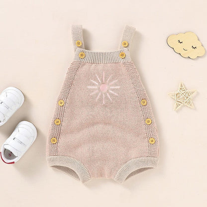 Ins Hot Fall New Baby Sunflower Embroidered Straps Knitted Jumpsuit