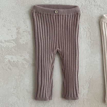 Infant Toddler Home Wearable Sunken Stripe Knitted Leggings